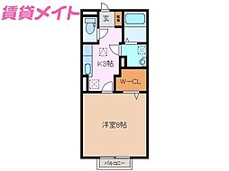 エトワール 2階1Kの間取り