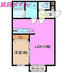 ｃｈｏｃｏｌａｔ 1階1LDKの間取り