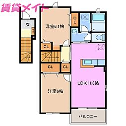 ロジュマン　リアンＢ 2階2LDKの間取り