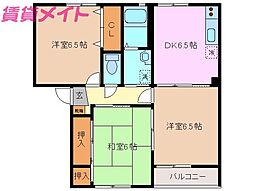 エトワールウエスト 3DKの間取図画像