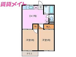 マリオ豊田C 2DKの間取図画像