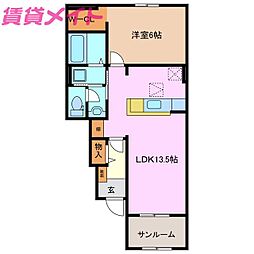 ビオトープあさひB 1LDKの間取図画像