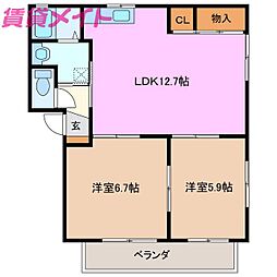 サンポート松寺F 2LDKの間取図画像