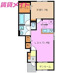 フリシュモンテA 1LDKの間取図画像