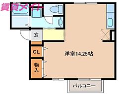 セジュールシーダ ワンルームの間取図画像