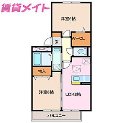 フローラルパークスA 2DKの間取図画像