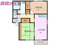 アヴェニュー霞ケ浦A棟 2LDKの間取図画像