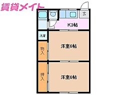 ピアース三ツ谷町B棟 2Kの間取図画像