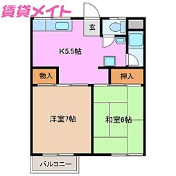 コーポ垂坂B 2Kの間取図画像