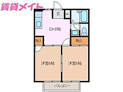 サンハイツ稲垣A 2DKの間取図画像