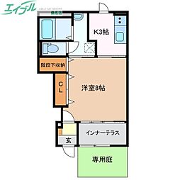 パティオ 1階1Kの間取り