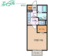 プランドール 1階1Kの間取り