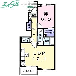 ラヴィアンロ−ズ 1階1LDKの間取り