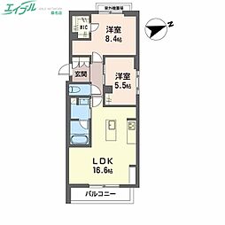 シャーメゾンウィンクス 3階2LDKの間取り
