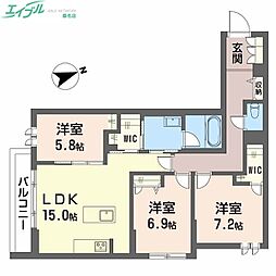 シャーメゾンウィンクス 3階3LDKの間取り