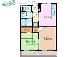 Limpiaグランメール 2階2DKの間取り