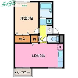 エスポワールあさひ 1LDKの間取図画像