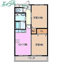 カロス・クレーネ 2DKの間取図画像