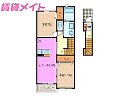Ｋ2　II 2階2LDKの間取り