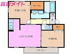 サンポーチ陽だまりB 2LDKの間取図画像