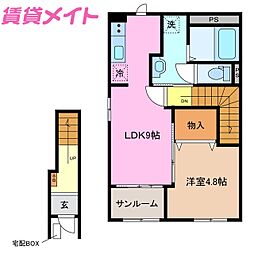 桑名市筒尾4丁目アパート 1LDKの間取図画像