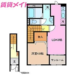桑名市筒尾4丁目アパート 1LDKの間取図画像