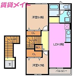 イーストガーデン2 2LDKの間取図画像