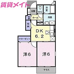 サンシャイン・ノマB 2DKの間取図画像