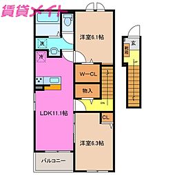 ひよこのいえ2 A 2LDKの間取図画像