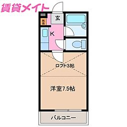 マリオ東員 1Kの間取図画像