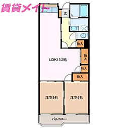 第三富士コーポ 2LDKの間取図画像