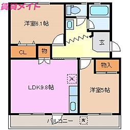 三晃マンション第1 2LDKの間取図画像