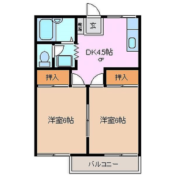 モンシャトー Ｃ棟 202｜三重県三重郡川越町大字高松(賃貸アパート2K・2階・36.95㎡)の写真 その2