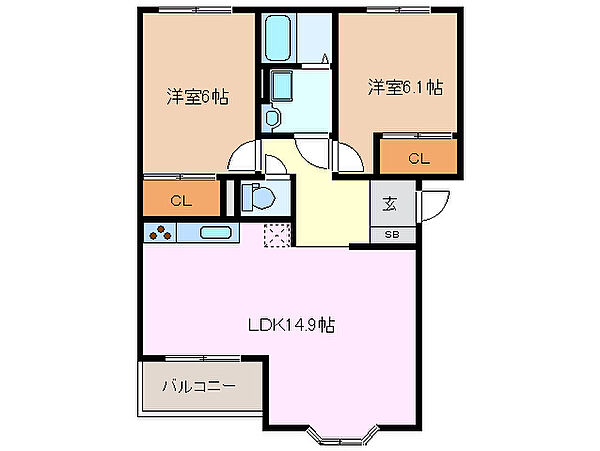 グレイスエルメゾンII 201｜三重県三重郡川越町大字北福崎(賃貸アパート2LDK・2階・59.50㎡)の写真 その2