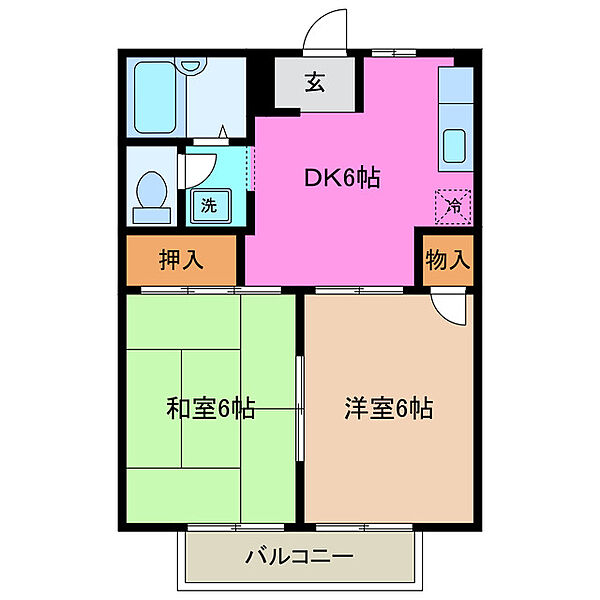 シティハイツレインボーB棟 2A｜三重県三重郡川越町大字豊田(賃貸アパート2DK・2階・39.74㎡)の写真 その2