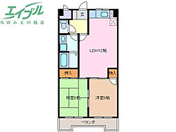 プラザコート宮の前 3階2LDKの間取り