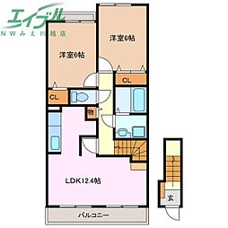 クレーストI 2階2LDKの間取り
