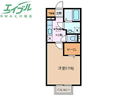 プランドール 1階1Kの間取り