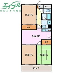 レジデンス富洲原 3階3DKの間取り