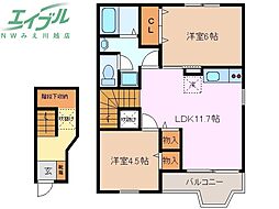 ノーブル・ハイムI 2階2LDKの間取り