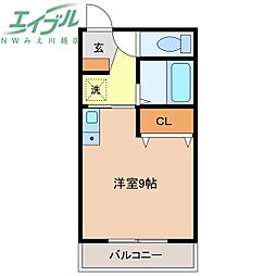 プライム富洲原 2階ワンルームの間取り