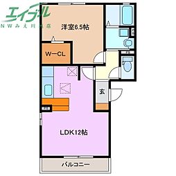 カルム 1階1LDKの間取り