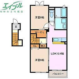 ラフィークＡ 2階2LDKの間取り