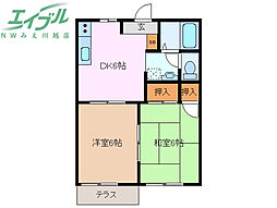 ラサンテ里中 1階2DKの間取り