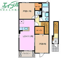 カーザ　ソル　レヴェンテ　Ａ 2階2LDKの間取り