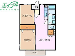 ニューシティーＭ1 1階2LDKの間取り