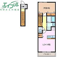 プラティーク　II 2階1LDKの間取り