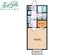 エクセラン ボワII 2階1Kの間取り