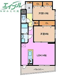 グレイスヒルズマキタ 2階2LDKの間取り