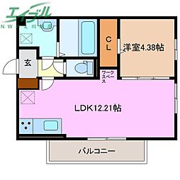 Sun Quest 3階1LDKの間取り